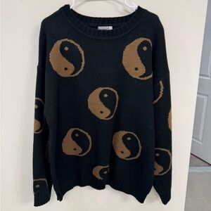 Yin Yang Patterned Black and Brown Sweater
